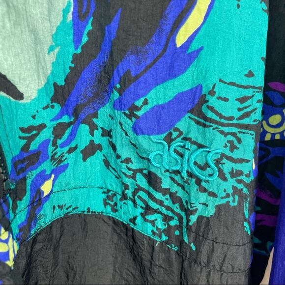 Vintage ASICS Blue Tiger Print Oversized Windbreaker Jacket Women’s Size XL - Picture 4 of 9